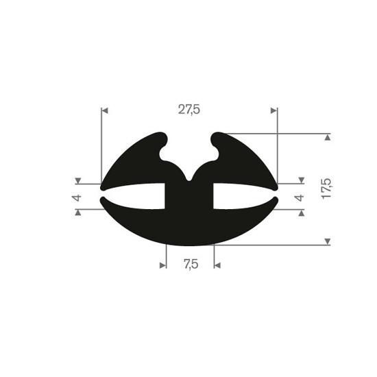 Karosslist (homogent gummi) 27,5 x 17,5 mm - 25 meter